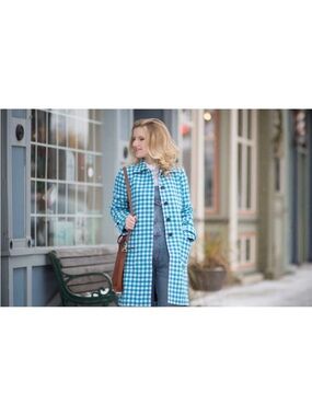 RARE J. Crew Blue and White Wool Gingham Coat